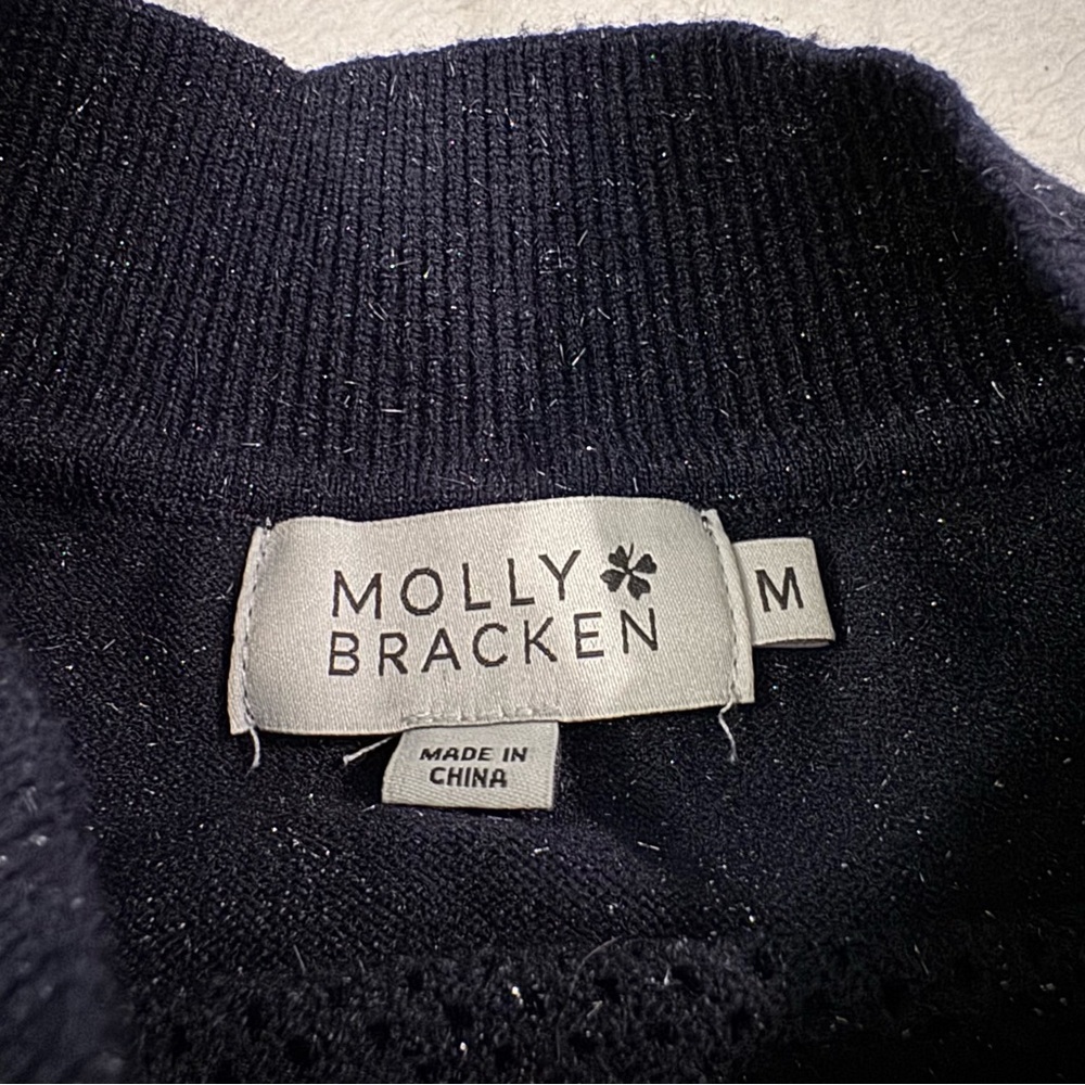 Molly Bracken Navy Blue Sparkle Knit Ruffle Sweater, Women’s Medium - Picture 4 of 5